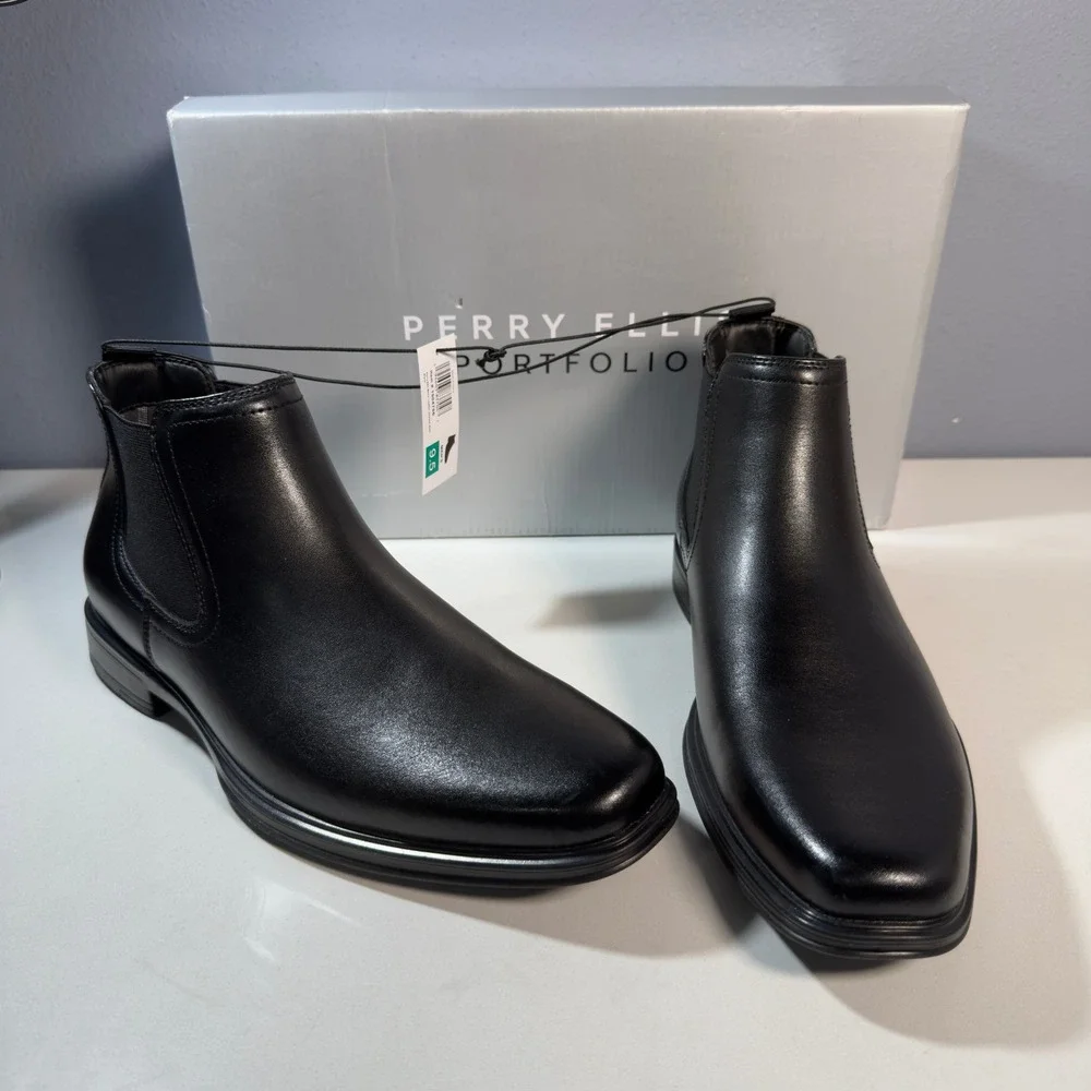 Perry Ellis Chelsea Boot Mens 9.5 Black NEW Leather Portfolio Dress Ankle